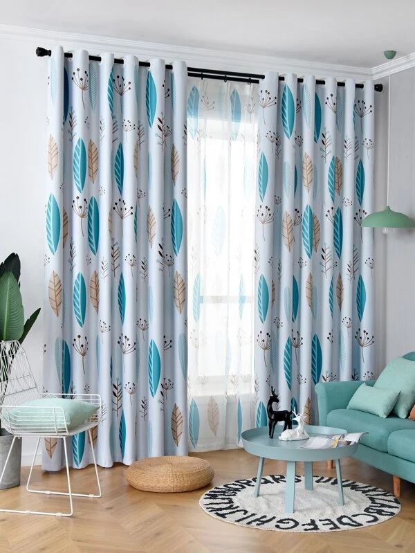 Leaf Print Single Panel Blackout Curtain, Nordic Style Polyester Curtain For Living Room, Bedroom Multicolor