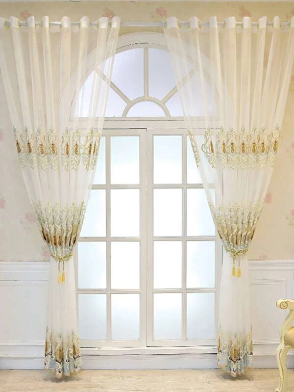 Flower Embroidered Single Panel Sheer Curtain Multicolor