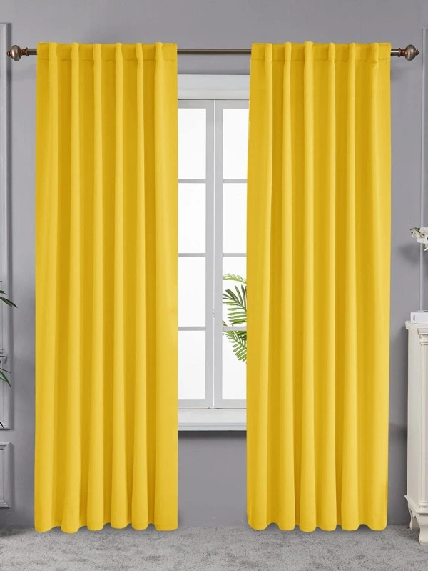 2pcs 52 Inch Width Thermal Insulated Blackout Curtains, Solid Back Tab And Rod Pocket Curtains, Room Darkening Curtains For Bedroom, 2 Panels Yellow