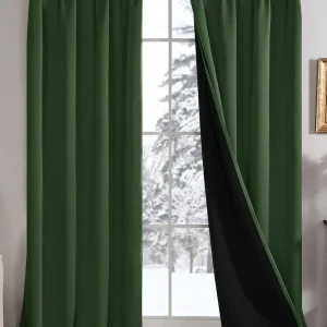 2 Pcs Total Light Blocking Curtains, 100% Blackout 2 Panels, Rod Pocket Drapes Thermal Insulated, Noise Cancelling Panels For Bedroom Green
