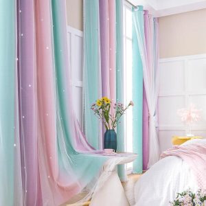 1pc Lace Curtain, Modern Double Layer Blackout Curtain For Home Decor Multicolor