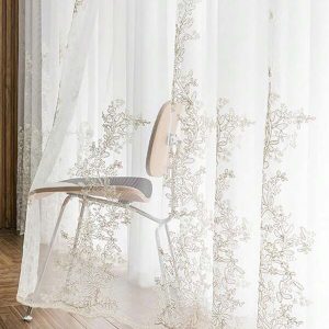 1 Panel Of Nordic Luxury Weave Banana Leaf Jacquard Semi-Transparent Curtain With Elegant Flora Pattern For Living Room And Bedroom White