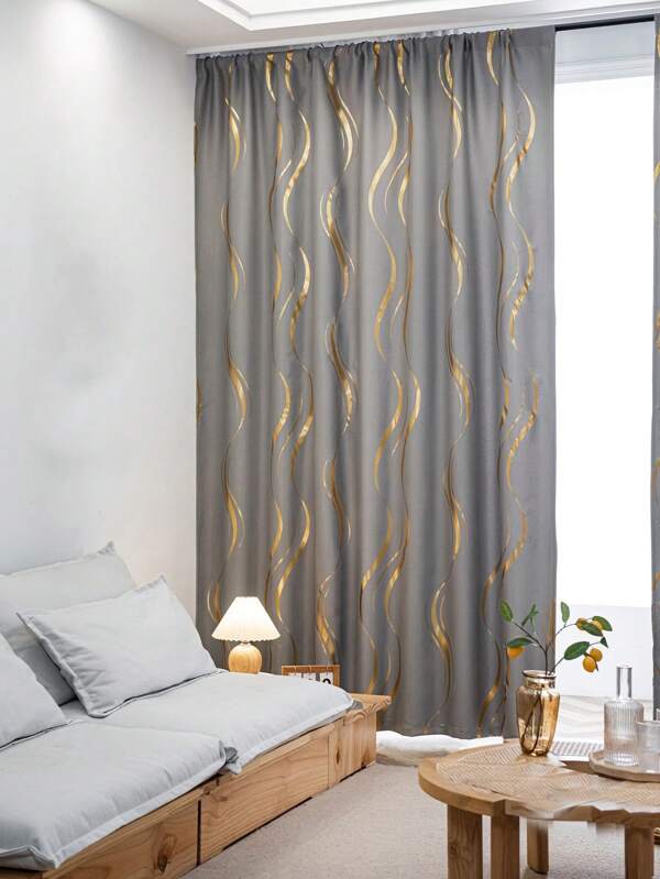 1pc Silver-Treated Blackout Curtain Grey