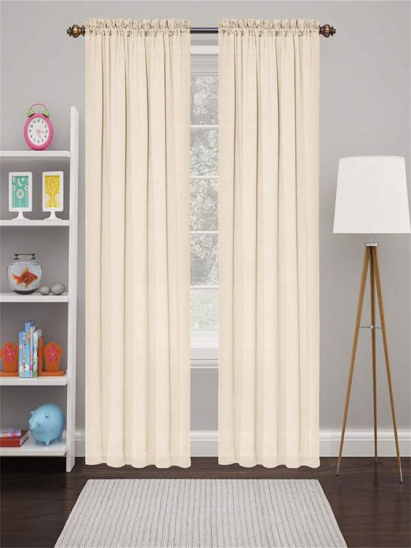 BONZER 2 Panels Solid Color Simple Rod Pocket Light Filtering Curtains, Suitable For Living Room, Office Home Decoration Beige