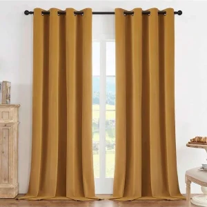 Joydeco Gold Yellow 100% Blackout Velvet Curtains 84 Inch Length 2 Panels Set, Black Out Curtains For Bedroom, Thermal Insulated Curtains For Living Room, Grommet Soundproof Curtains (52W X 84L) Gold Yellow