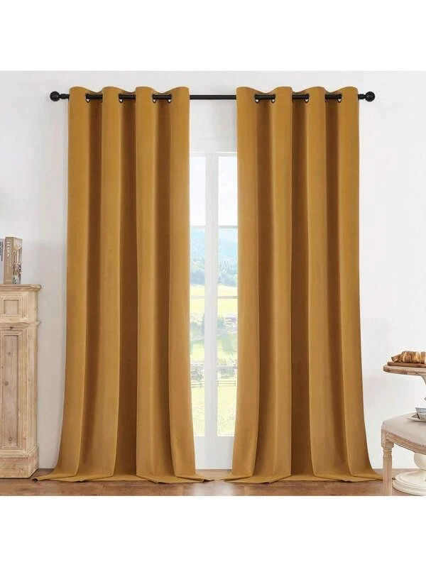Joydeco Gold Yellow 100% Blackout Velvet Curtains 84 Inch Length 2 Panels Set, Black Out Curtains For Bedroom, Thermal Insulated Curtains For Living Room, Grommet Soundproof Curtains (52W X 84L) Gold Yellow