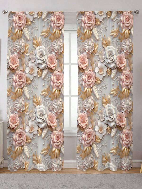1pc 3d Floral Pattern Digital Printed Curtain Multiple Colors