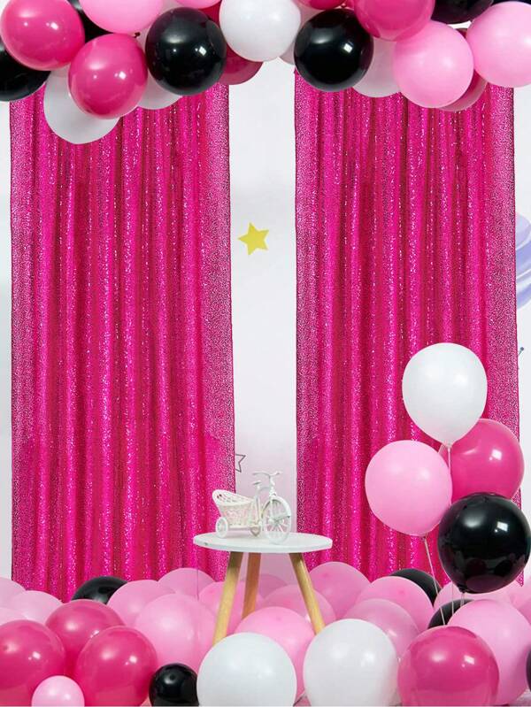 1pc/2pcs 60*240cm Hot Pink Sequin Polyester Party Background Cloth, Birthday Wedding Party Background Decoration Supplies Banner, Reuse Curtains For Home Decor, Halloween Decoration, Christmas Decoration Background Banner, Christmas Surprise Gift, Suitable For Pairing With Metal Arch Brackets And Christmas Balloons, Perfect Background Decoration, Equally Suitable For Daily Use, The Shiny Background Fabric Never Goes Out Of Style Hot Pink