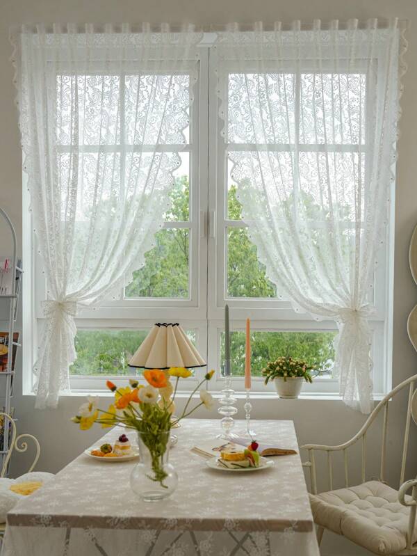 2pc Paste Type , Gauze Curtains,  For Blockout Living Room Home, Kitchen, Room, And Party Decor - Easy To Install White
