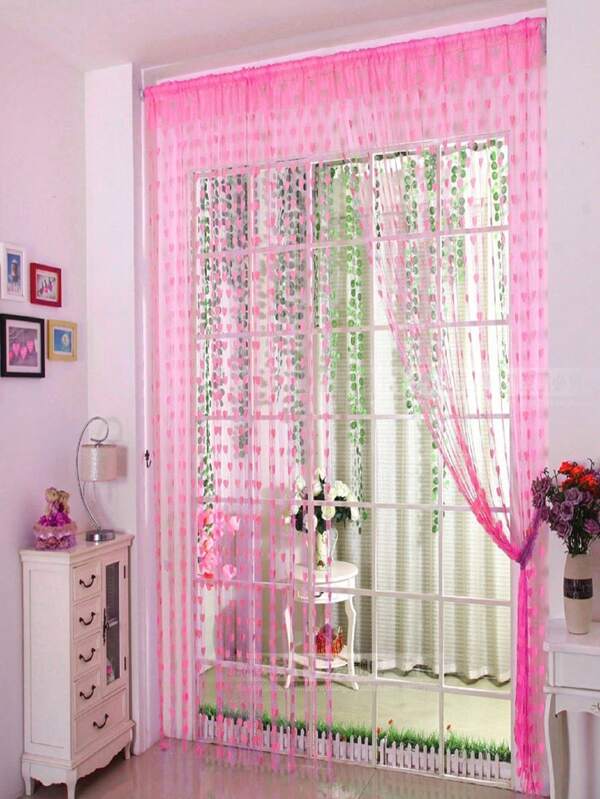 1pc Heart-Shaped String Curtain, Light And Thin, Suitable For Living Room, Bedroom, Dining Room, Door, Decor Pink
