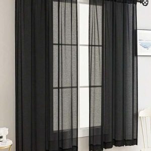 2 Panels Bali Sheer White Voile Curtain For Living Room, Bedroom, Dining Room Decoration Black