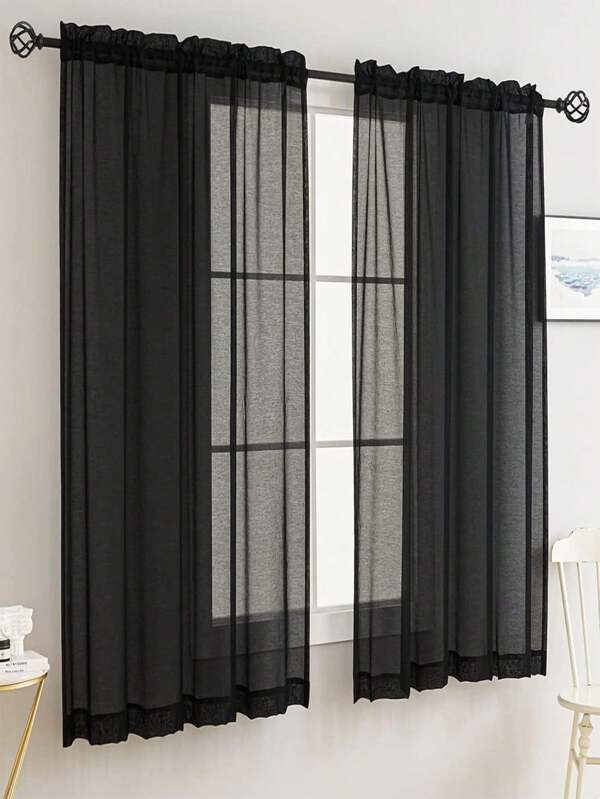 2 Panels Bali Sheer White Voile Curtain For Living Room, Bedroom, Dining Room Decoration Black
