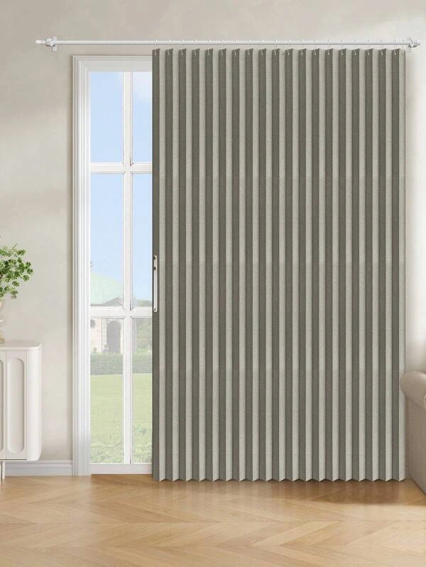 1PC Pleated Blackout Door Curtain,Pleated Folding Window  Curtain, Vertical Window Blinds, With Rings,High-TemperatureSetting, For Bedroom Patio Grey