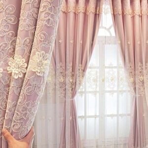 1pc New Embroidered Curtain Floral Sheer Double Layer Window Treatment For Living Room Bedroom With Countryside Style Simple Sheer Curtain Pink