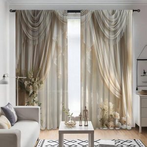 2pcs New Fashion High-Grade Digital Printed Window Curtains, Home Decoration Half-Shading Heat Insulation Rod-Pocket Drapes, All-Season Use Multicolor