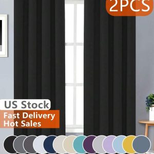 Estelar Textiler 2 Panels Solid Thermal-Insulated Blackout Curtains For Bedroom And Living Room For Protection Against Ultraviolet Rays, Grey