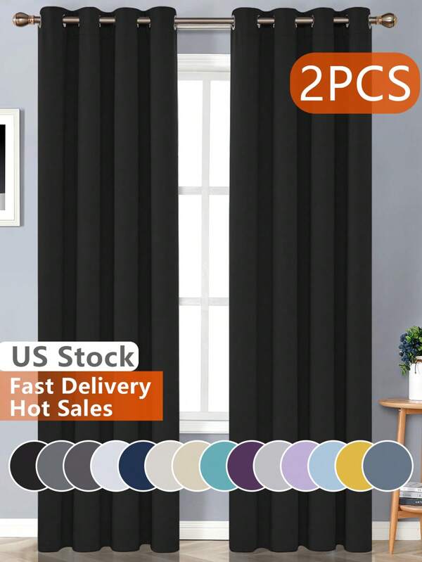 Estelar Textiler 2 Panels Solid Thermal-Insulated Blackout Curtains For Bedroom And Living Room For Protection Against Ultraviolet Rays, Grey