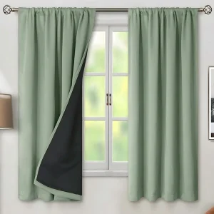 1pc Beige 100% Full Blackout Heat Insulating Light And Cool Cordless Window Curtain, Blocks Sunlight And Glare, Darkens Room, Reduces UV And Heat, Protects Privacy, Suitable For Living Room, Bedroom, Office And Other Full Blackout Curtains Green