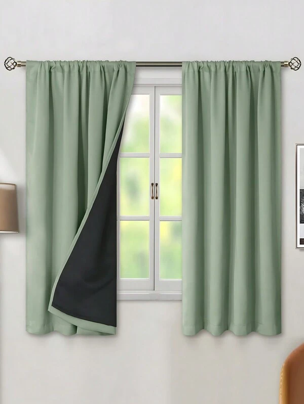1pc Beige 100% Full Blackout Heat Insulating Light And Cool Cordless Window Curtain, Blocks Sunlight And Glare, Darkens Room, Reduces UV And Heat, Protects Privacy, Suitable For Living Room, Bedroom, Office And Other Full Blackout Curtains Green
