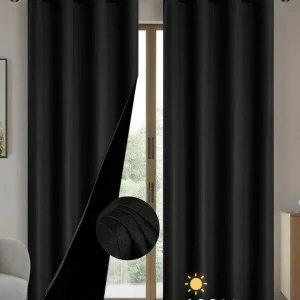 2pcs Blackout Curtains With Coating Insulating Lining, Perfect For Living Room, Bedroom, Kitchen, Bathroom, Home Decoration, Room Decor Black