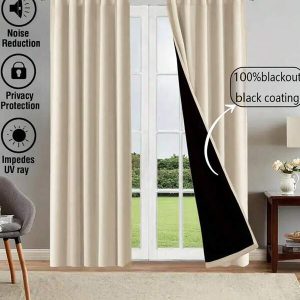 1pc Blackout Curtain, 100% Opaque Coated Fabric, Modern Minimalist Design, Lightweight Hanging Rod-Pocket Window Curtain, Noise Reduction, UV Protection, For Year-Round Use Beige