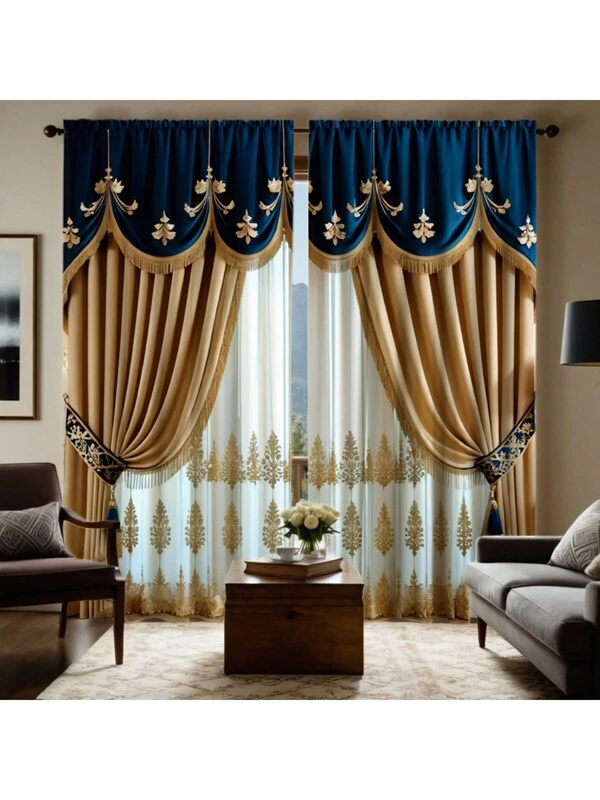 2pcs Digital Printed High Definition Curtains, Yellow Color Block Design, Luxury Drape Decor For Living Room Bedroom Yellow