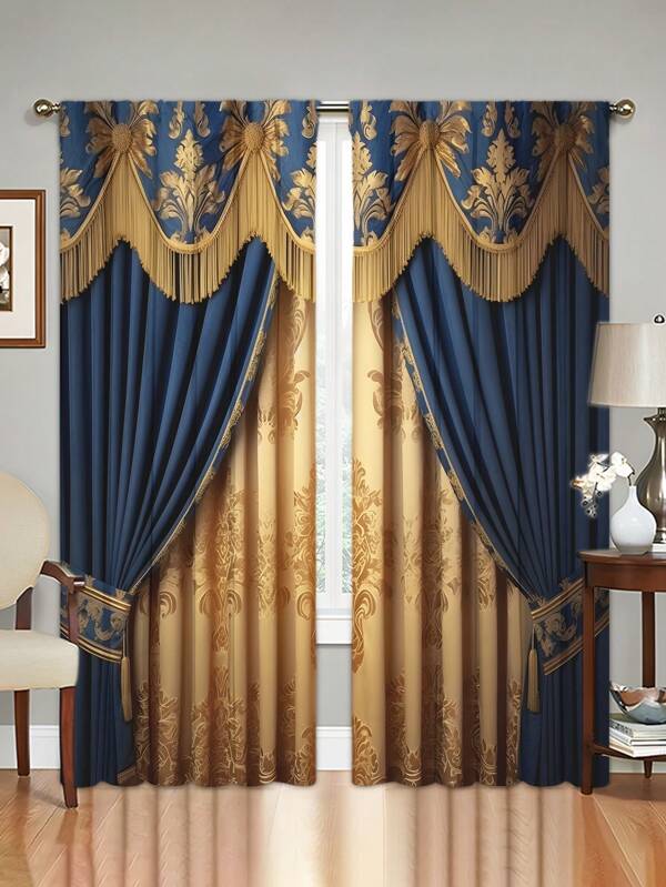 Luxurious 2-Piece European Patterned Curtain Panels - Thermal Insulated Twill Weave, Light-Filtering Design For Bedrooms, Living Rooms, And Offices - Stylish, Energy-Saving, All-Season Decor Multicolor