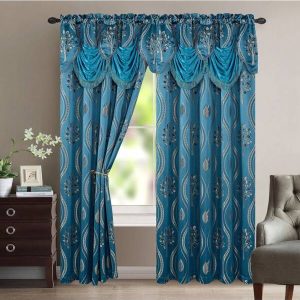 Elegant Comfort Set Of 2 Aurora Curtain Panels- Attached Valance - Rod Pocket- 54" W X 84" L Blue