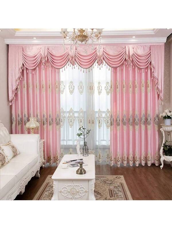 European Luxury Pink Curtains Cozy Girl Shade Embroidered Curtains For Bedroom And Living Room Pink