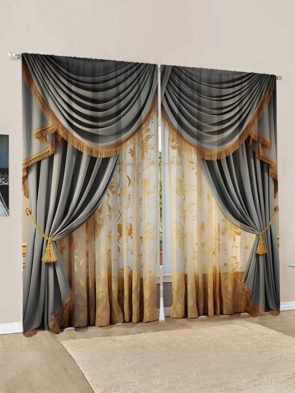 Luxurious 2-Piece European Patterned Curtain Panels - Thermal Insulated Twill Weave, Light-Filtering Design For Bedrooms, Living Rooms, And Offices - Stylish, Energy-Saving, All-Season Decor Multicolor