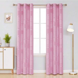 2 Pcs Thermal Insulated Blackout Curtains, Lattice Silver Foil Pattern Window Drapes For Bedroom, Decorative Window Panels For Living Room Pink