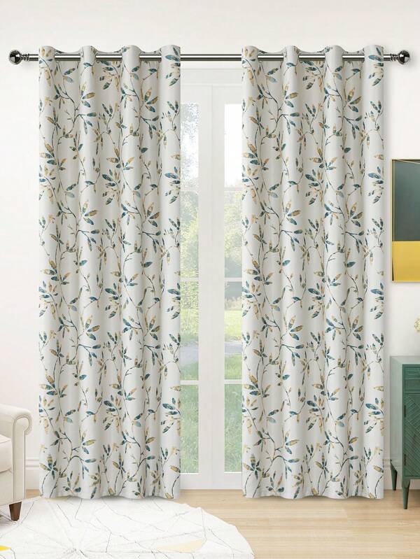 1pc Colorful Leaves Printed Sheer Curtain For Bedroom And Living Room Multicolor