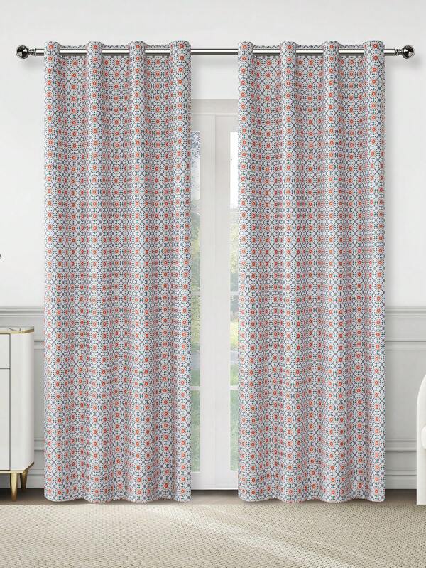 1pc Digital Printed Fair Isle Style Blackout Curtain For Bedroom Or Balcony Multicolor